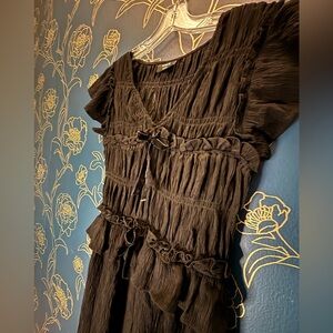 VICI black tiered maxi RUFFLED CAP SLEEVE velvet accents SIZE LARGE